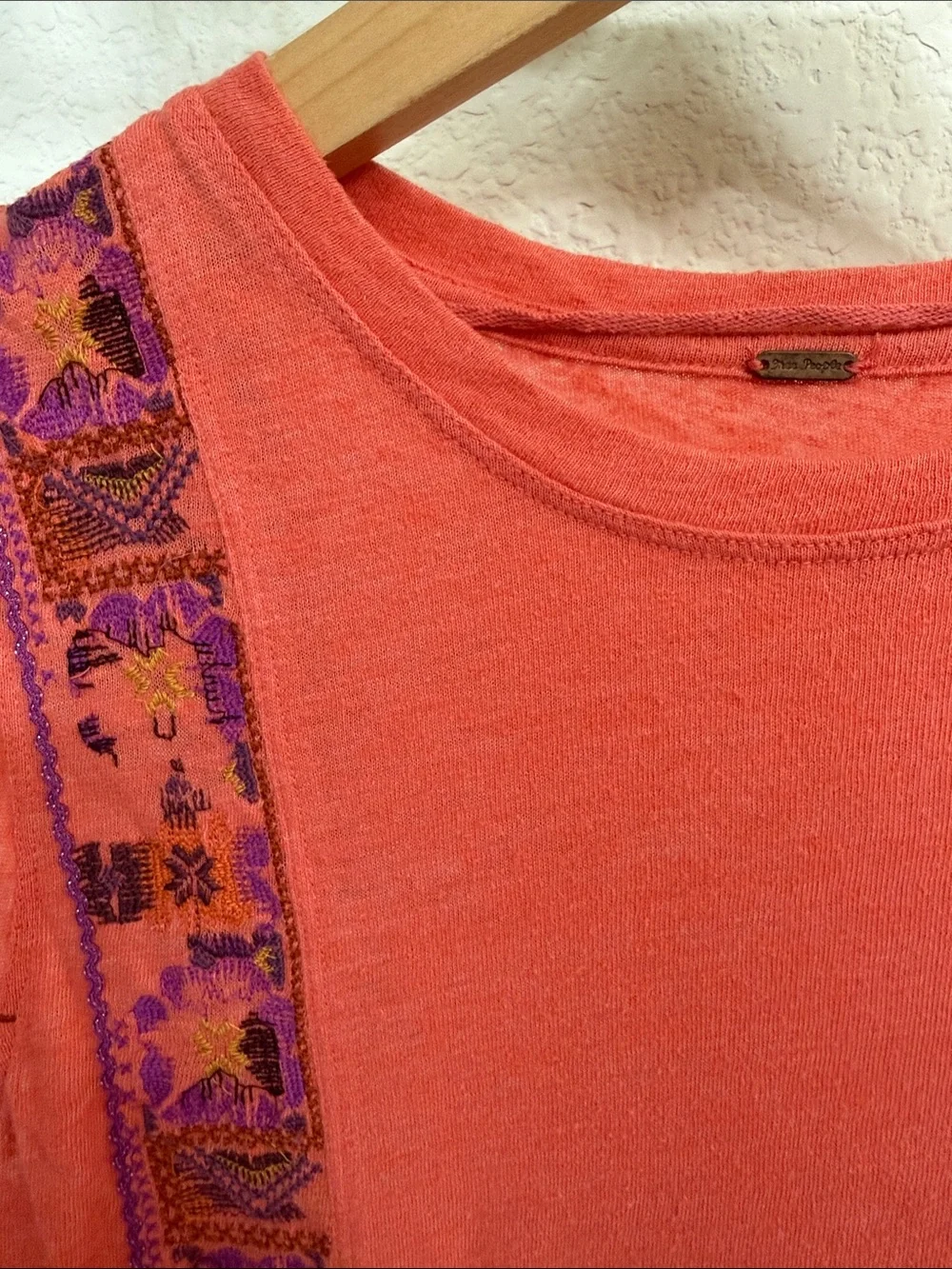 Free People • Vibrant Coral Embroidered Cotton Blend Boho Western Sleeveless Top